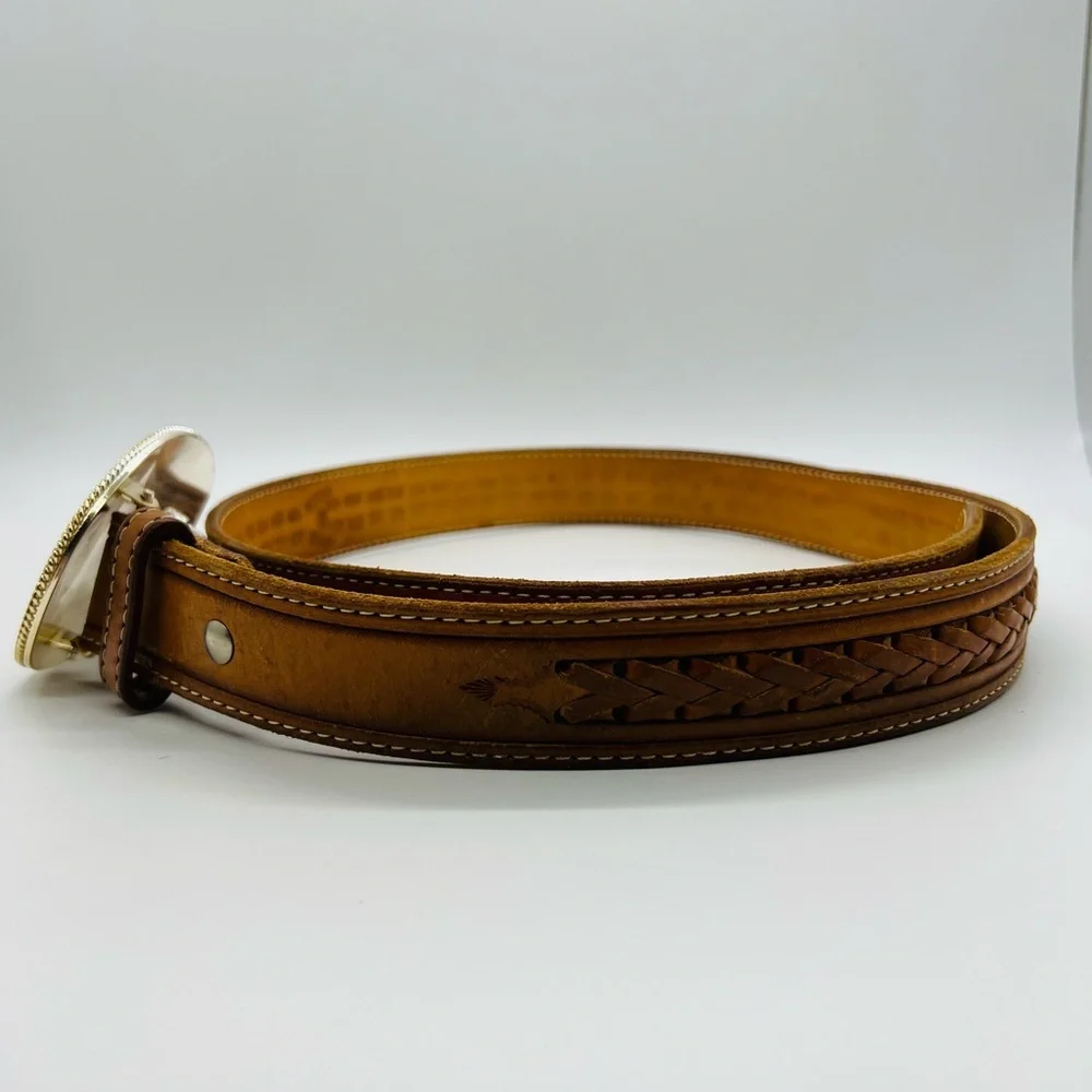 Montana Silversmiths Silver & Gold Eagle Buckle And Tan Leather Belt